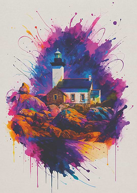 Colorful Lighthouse Watercolor Painting