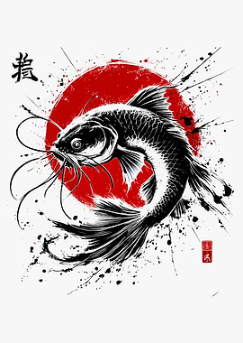 Cat Fish Ink Painting