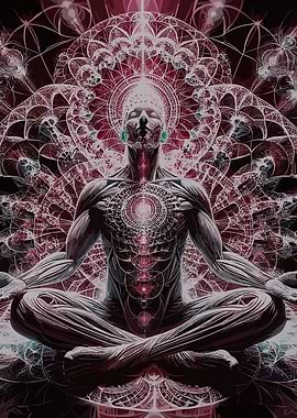 Meditating Figure with Mandala Background