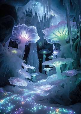 Glowing Mushroom Cave Fantasy Landscape