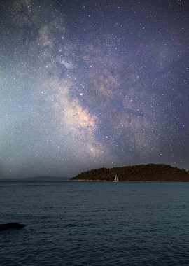 Milky Way over Ocean with Sailboat