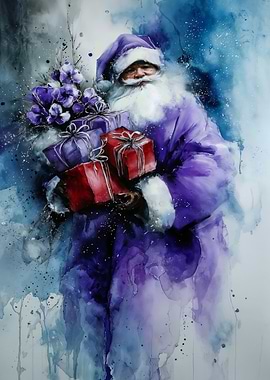 Watercolor Santa Claus with Gifts