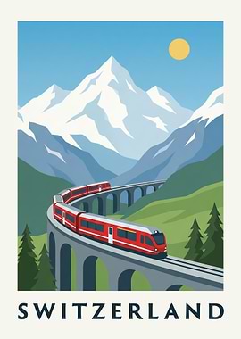 Switzerland Train Travel Poster