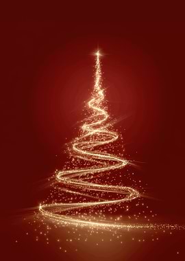 Sparkling Christmas Tree on Red Background