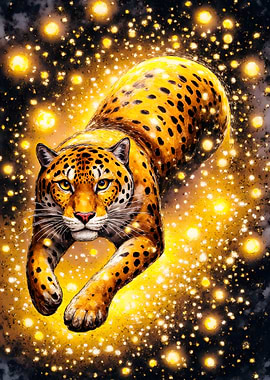 Golden Jaguar in Starry Night