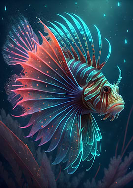 Colorful Lionfish in Deep Blue Sea