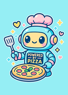 Cute Kawaii Robot Chef with Pizza