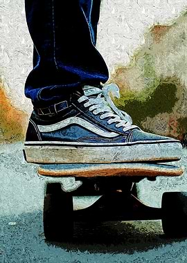 Skateboard with shoe digital art