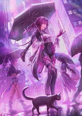 Girls in Rainy Cityscape