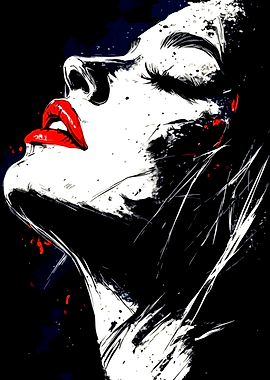 Abstract Woman Portrait with Red Lips