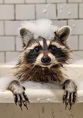 Raccoon in a Bubble Bath
