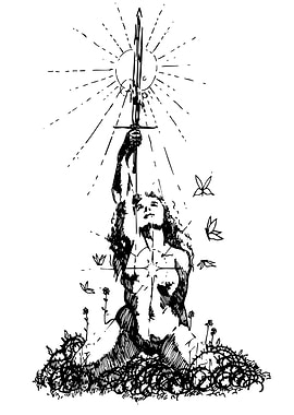 Woman with Sword Ink Drawing