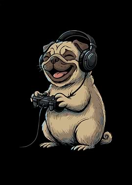 Gaming Pug with Headphones
