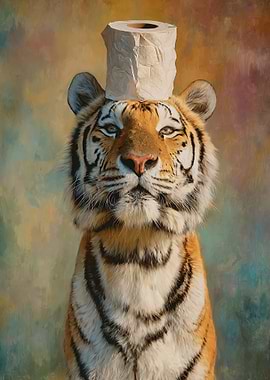 Tiger with Toilet Paper Hat