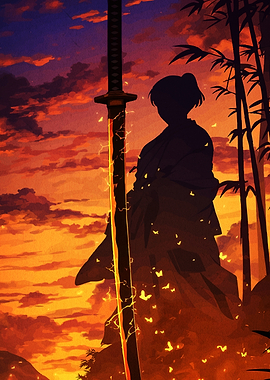 Silhouette with Sword and Sunset