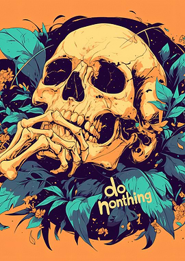 Skull with Foliage and 'Do Nothing'