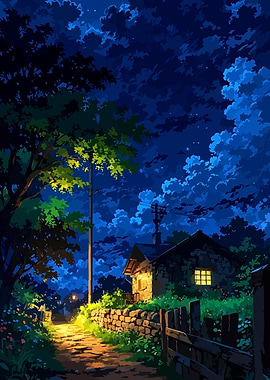 Nighttime Cottage Scene