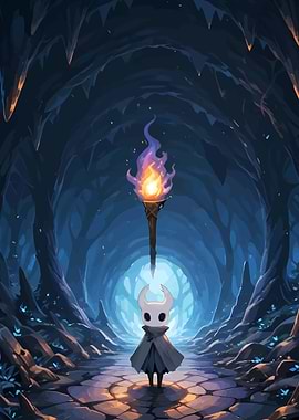 Hollow Knight in a cavern