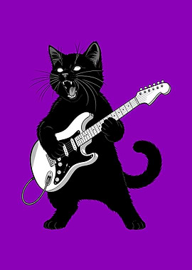 Black Cat Playing Electric Guitar