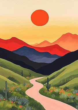 Desert Landscape with Winding Road