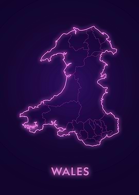 Wales Map Neon Pink