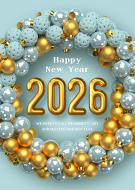 Happy New Year 2026 Ornament Wreath