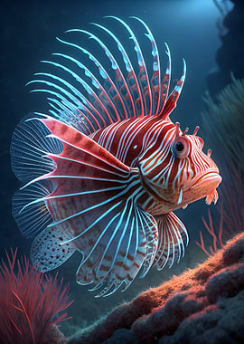 Striking Lionfish Portrait in Ocean Depths