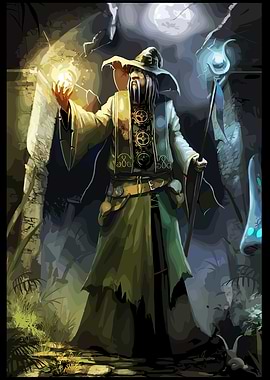 Steampunk Wizard in a Dark Cave