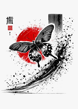 Butterfly with Japanese Art Elements