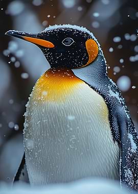 King Penguin in Snowy Weather