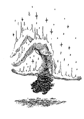 Figure with Flames and Stars