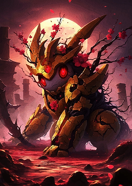 Armored Creature with Red Flowers