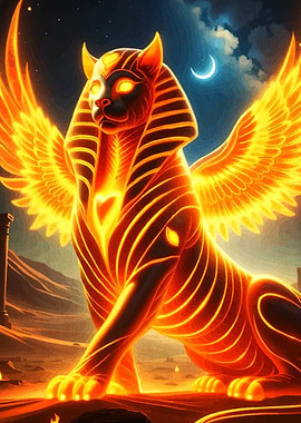 Winged Sphinx Glowing Orange