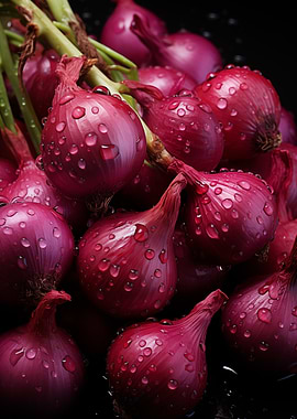 Fresh red onions and drops