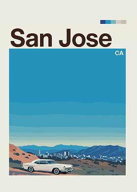 Vintage Travel San Jose California Cityscape