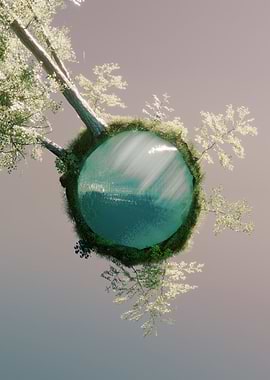 Miniature World with Lake and Trees