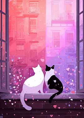 Cats in Love by the Window