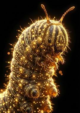 Glowing Caterpillar on Black Background