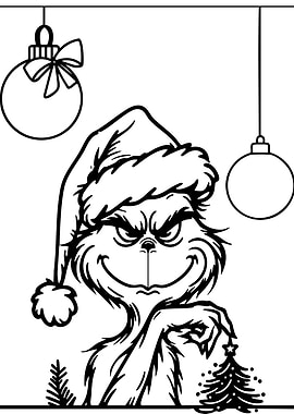 Monster with Christmas Ornaments Line Art