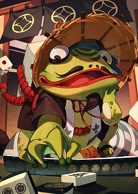 Frog Gambler with Mahjong Tiles