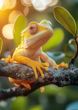 Yellow Lizard on Branch