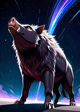 Boar Gazing at Cosmic Lights