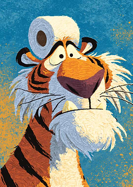 Cartoon Tiger with Toilet Paper Hat