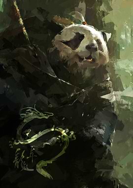 Panda Warrior with Dragon Amulet Painting