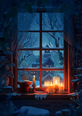 Winter Window with Candles