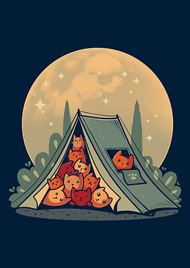 Cats Camping Under the Moon