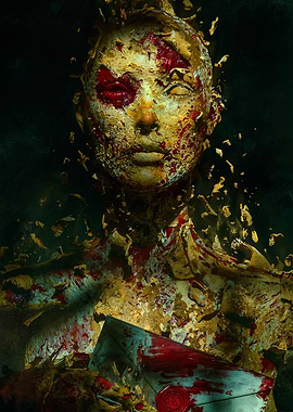 Distressed Golden Figure Holding Letter