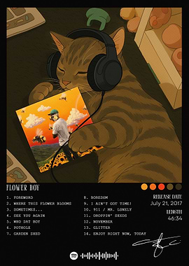 Cat listening to Flower Boy album