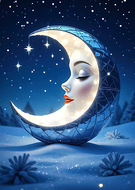Dreamy Moon Face in Winter Landscape