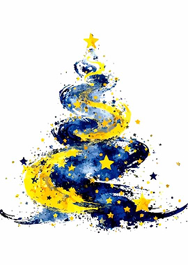 Abstract Christmas Tree Watercolor